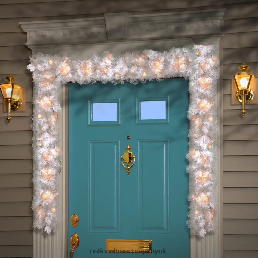 Greenery | National Tree Company Pre-Lit Artificial Christmas Garland White Wispy Willow White Lights Plug In Christmas Collection 6 Feet F2L4F403